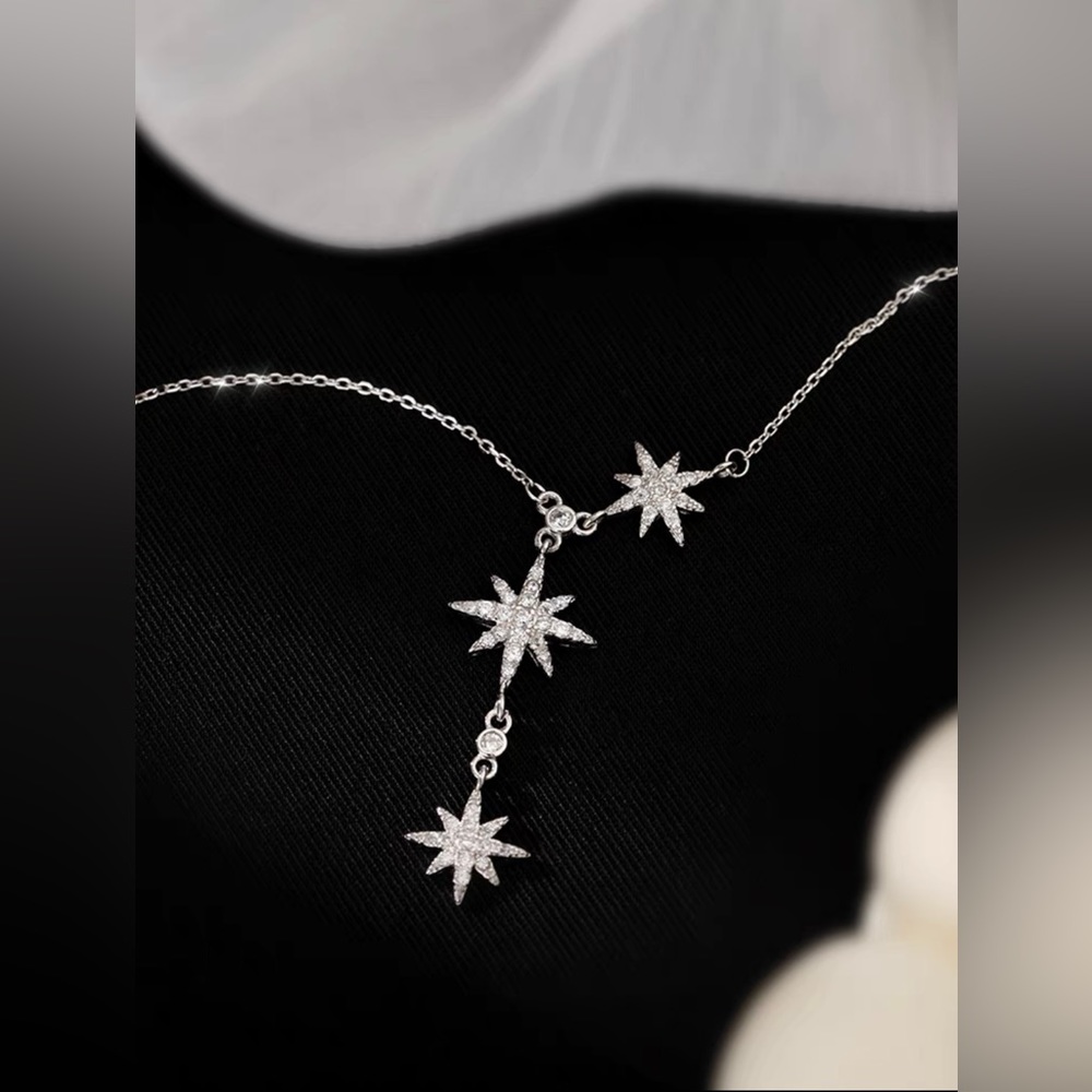 Triple Meteorite adjustable necklace white silver